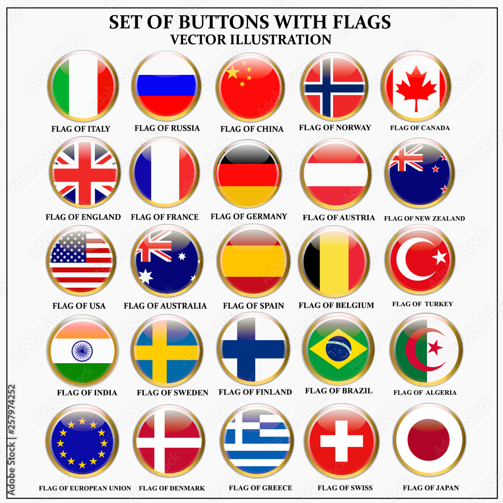 Bright set of banners with flags. Colorful illustration with flags of the world for web design. Vector illustration with white background. Bright set of banners with flags. Colorful illustration with flags of the world for web design. Vector illustration with white background.