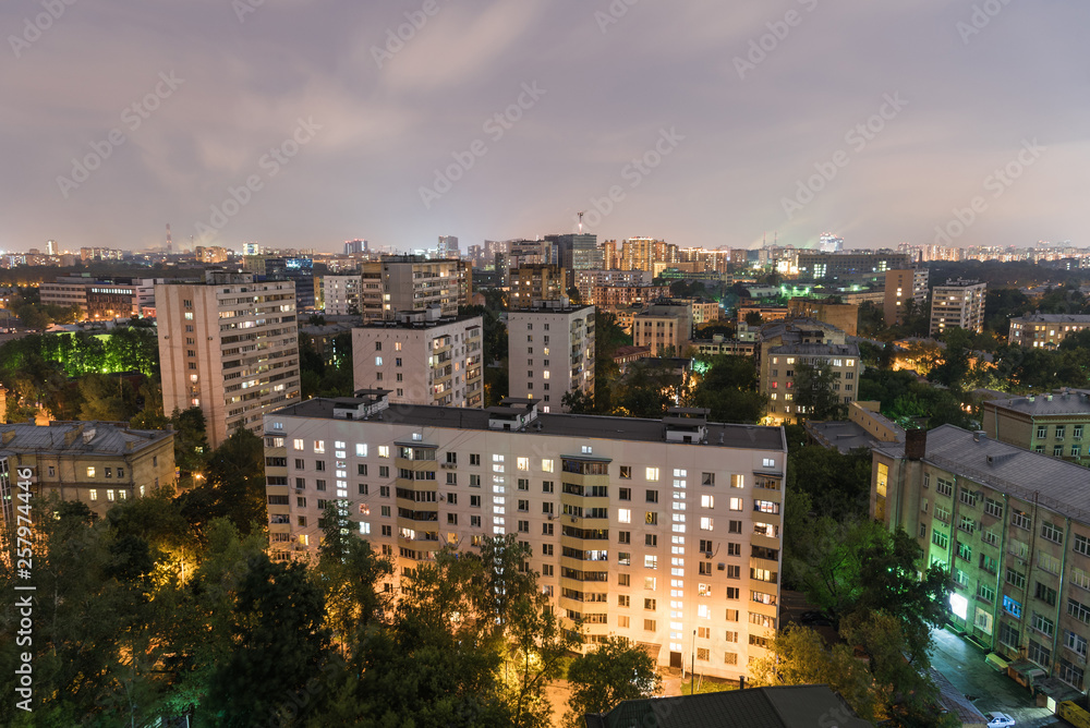 Fototapeta premium Moscow, Russia - July 20, 2018: Night view of the sleeping area of Moscow