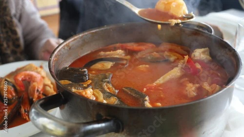 portuguese fish and seafood stew in dish