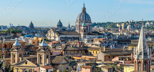 Photography Good Morning Rome - A panoramic view of north skyline of the historical centre of Rome, with the dome of 17th-century Basilica of San Carlo al Corso towering at center, on a sunny October morning