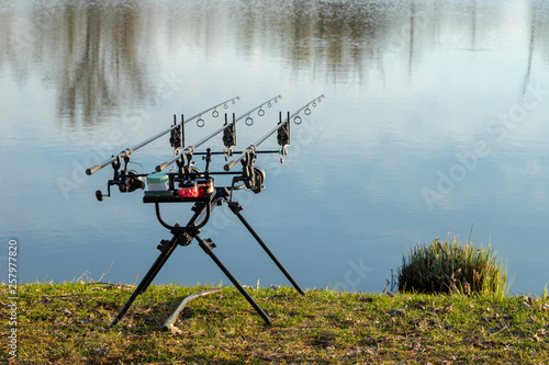 Fototapeta Naklejka Na Ścianę i Meble -  Carp fishing rods on a lake