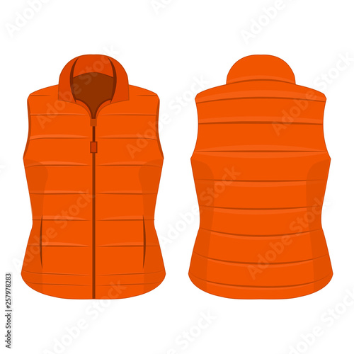 Orange color winter zipped vest isolated vector on the white background