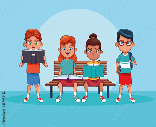 Kids reading books cartoons