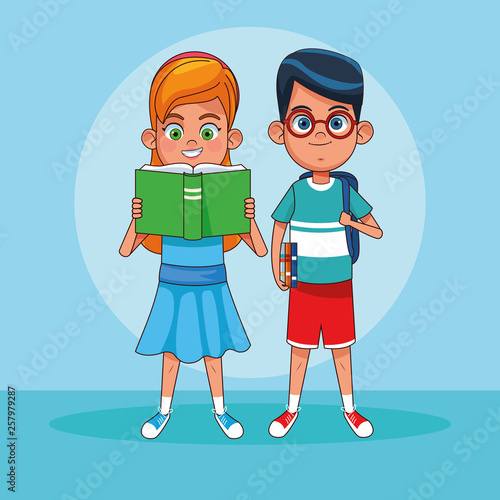 Kids reading books cartoons
