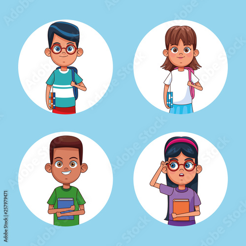 Kids reading books cartoons