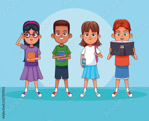 Kids reading books cartoons