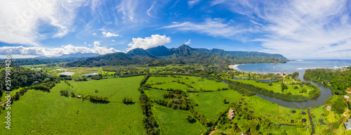 USA, Hawaii, Hanalei, View to taro fields, Hanalei, Hanalei Bay and Hanalei River, Aerial view photo