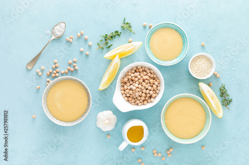 Chickpea sauce with fresh lemon juice  sesame seeds  garlic and olive oil