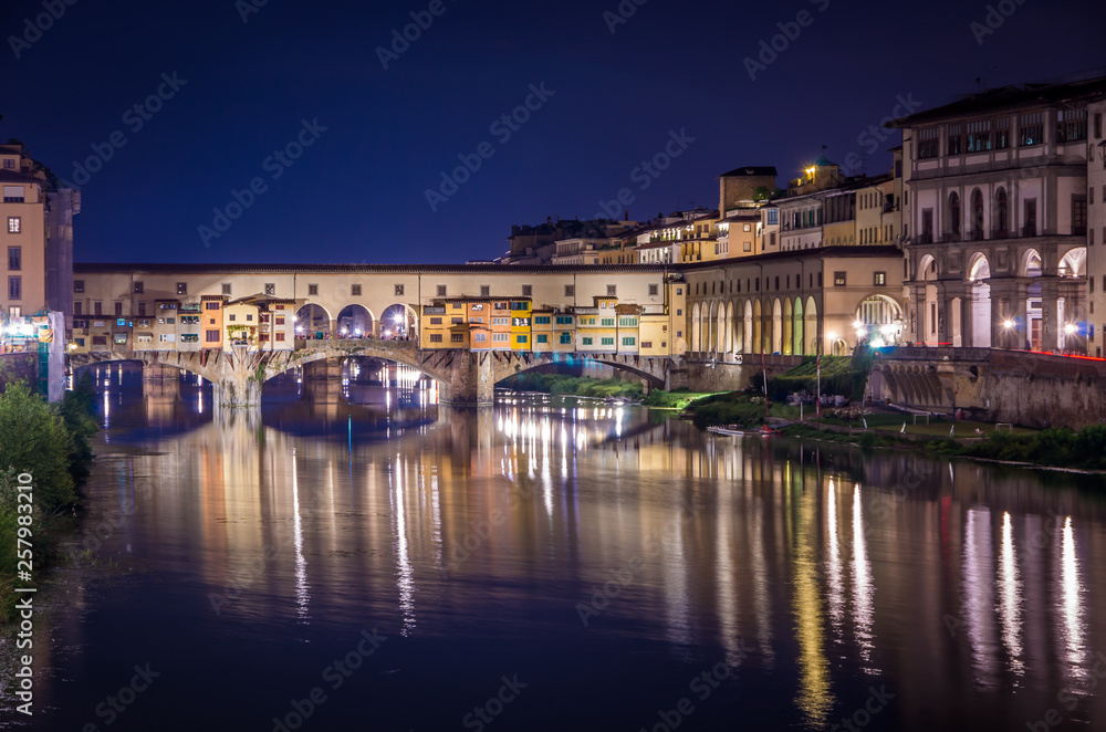 Ponte Vecchio in Florence by Arno river at night, Florence, Firenze, Italy