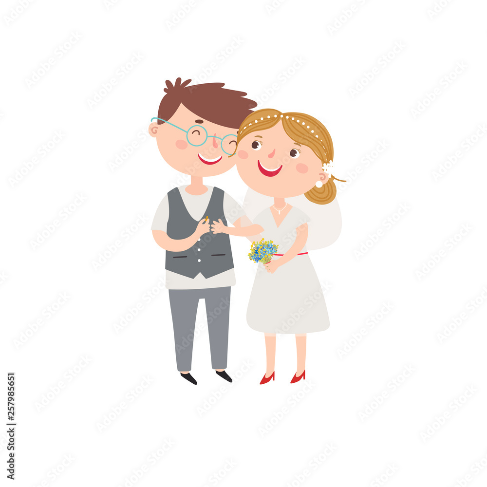 Man and woman get married. Cute vector wedding couple. Man and woman get married. Cute vector wedding couple.