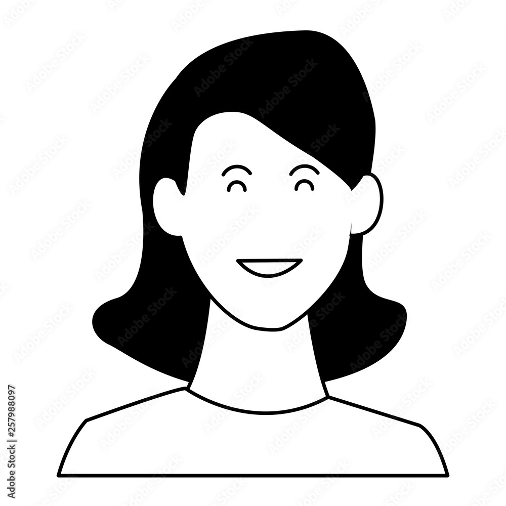 Woman smiling cartoon profile in black and white Woman smiling cartoon profile in black and white
