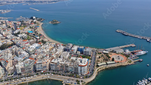 Aerial drone photo of famous busy port and safe dock of Bay of Zea or Pasalimani  Pasha s harbour  in the heart of Piraeus  Attica  Greece