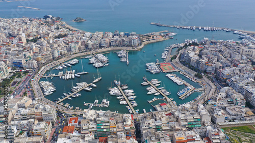 Aerial drone photo of famous busy port and safe dock of Bay of Zea or Pasalimani (Pasha's harbour) in the heart of Piraeus, Attica, Greece © aerial-drone