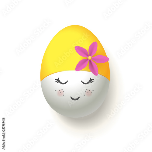 Happy Easter Egg with yellow retro swimming cap - isolated on white background