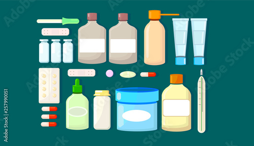 Medicine set of drugs. Pharmacy, medication. Vecor