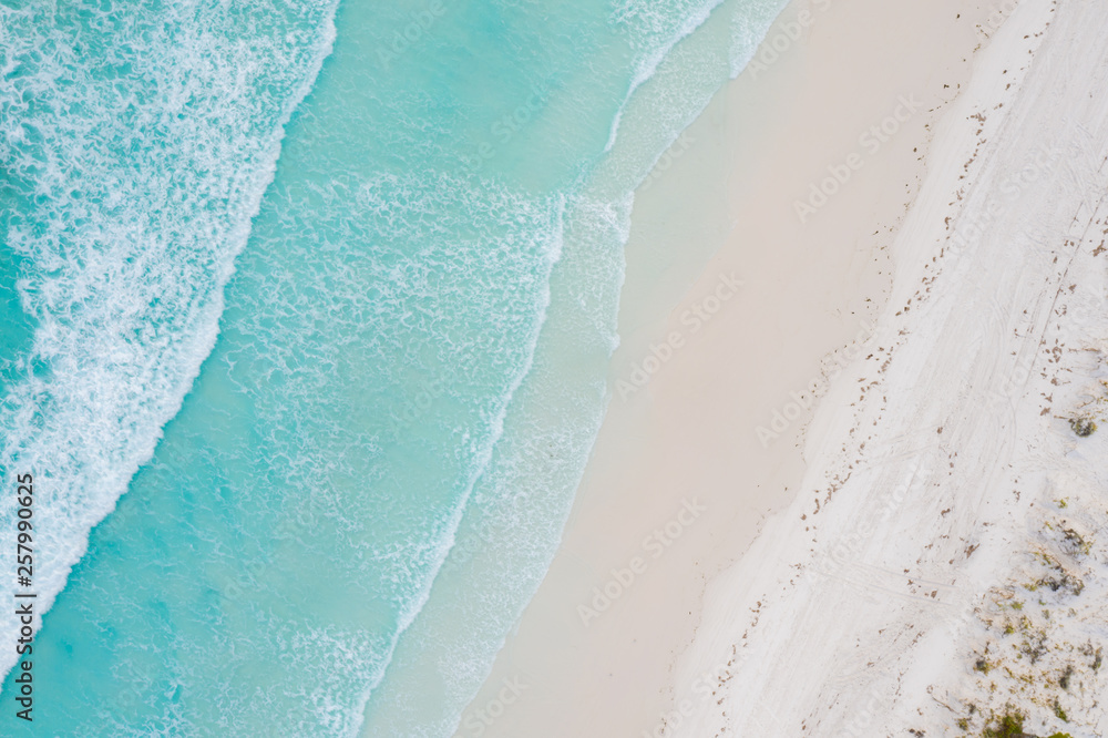 Fototapeta Aerial view of sandy tropical beach in summer at Western Australia, Australia.