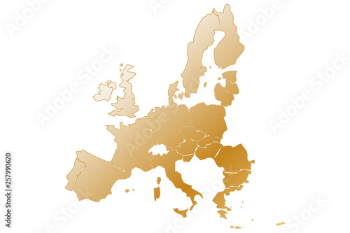 Mapa de la Unión Europea de color dorado.