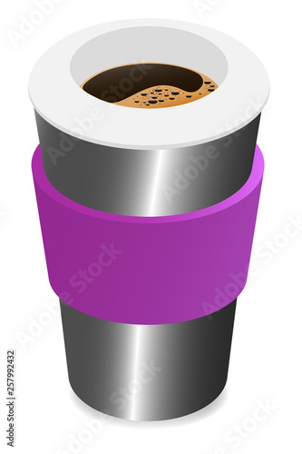 Vector drawing, thermomug with coffee on a white background