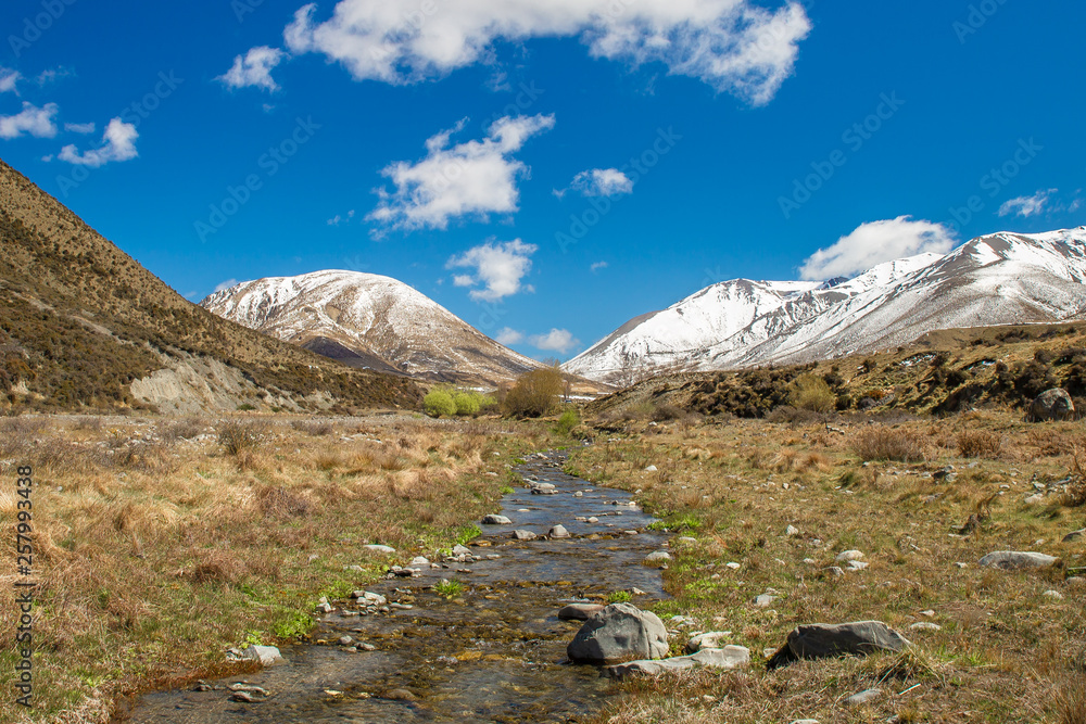 Landscape River Mountain, Winter background