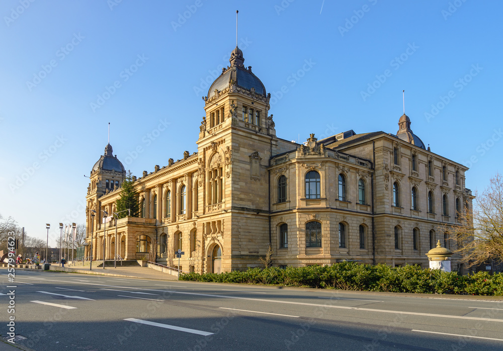 Outdoor sunny street view without car of  Historische Stadthalle Wuppertal, one of beautiful concert hall.