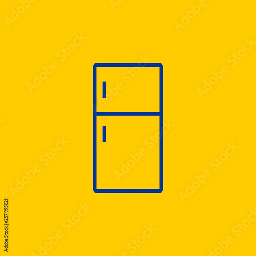 Fridge refrigerator or freezer blue line icon on yellow background