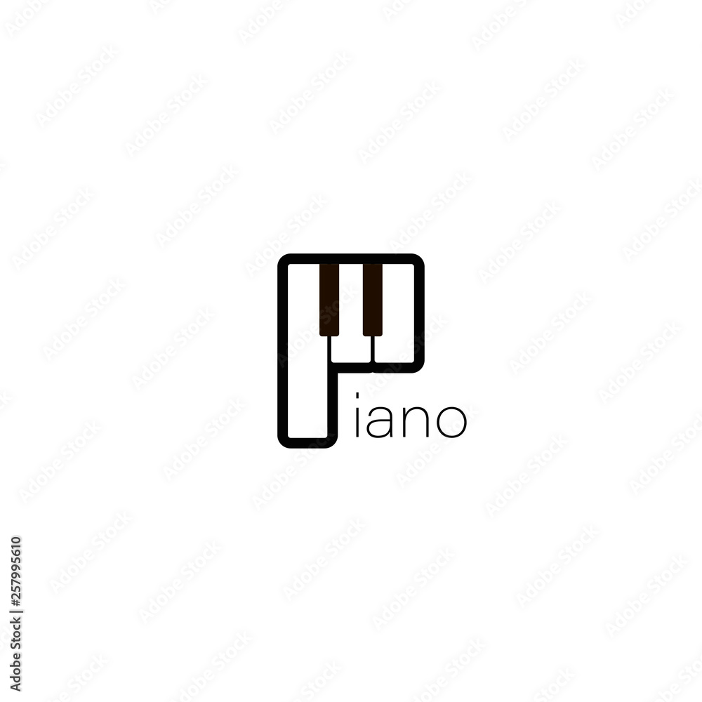 Piano logo. Music design illustration. Piano icon in flat style. Piano musical instrument on white background