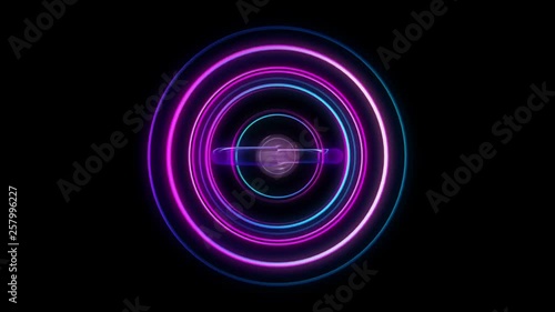 Glowing circular 3D UI element. Illuminated geometric circle and sphere shapes transforming in a seamless loop. photo