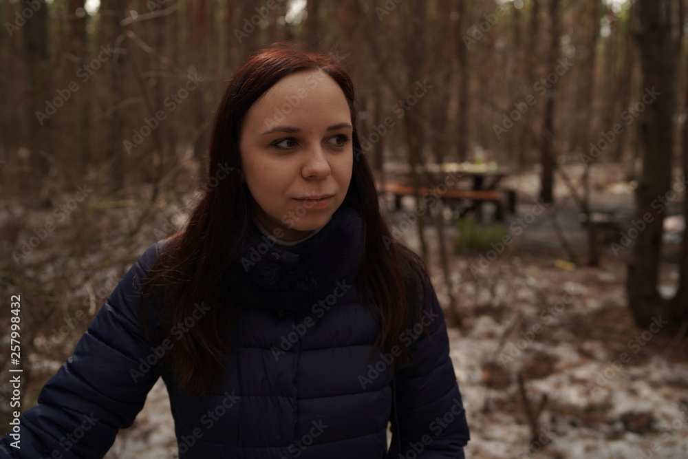Girl walking in the woods. Traveler in nature. Girl walking in the woods. Traveler in nature.