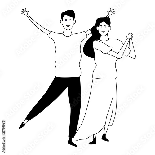 Couple having fun and dancing in black and white