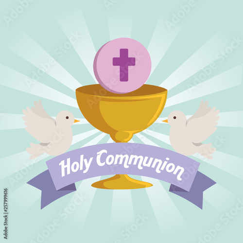 chalice with holy host and doves to catholic event