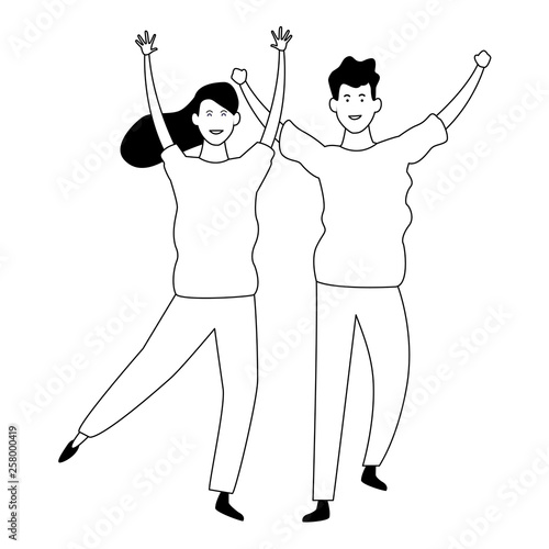 Couple having fun and dancing in black and white