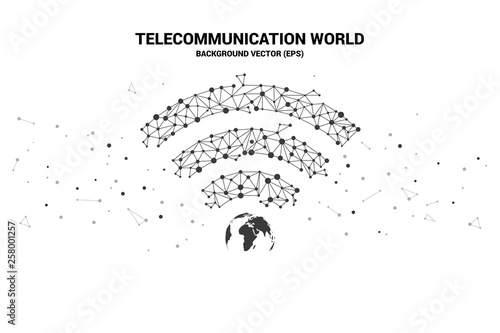 Vector wi-fi icon with globe center from Polygon dot connected line. Concept for world of telecommunication and mobile phone technology network.