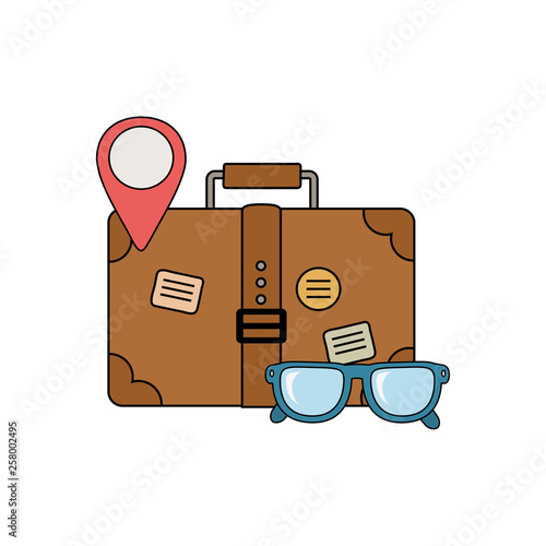 suitcase travel with eyeglasses and camping icon