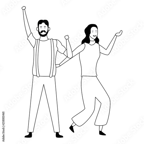 Couple having fun and dancing in black and white