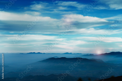 Milky cloud on sky  at sunrice time from highest mountain © mike