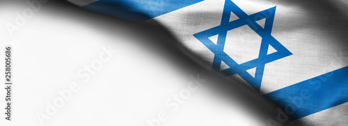 Waving colorful Flag of Israel on white background - right top corner flag photo