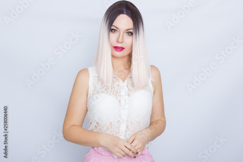 Beautiful woman on white background in studio