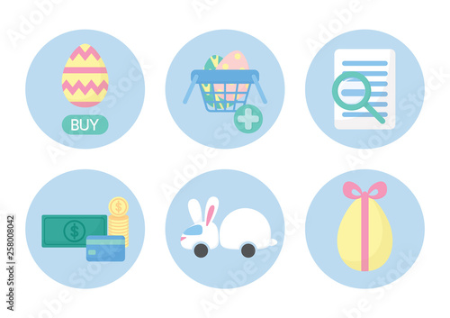 online shopping easter concept, purchase process set, e-commerce payment infographic, vector illustration