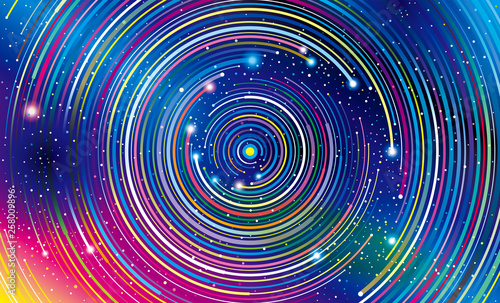 Galaxy milky way planets orbit colorful abstract background.