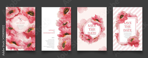 Set of pink floral watercolor painting cards.