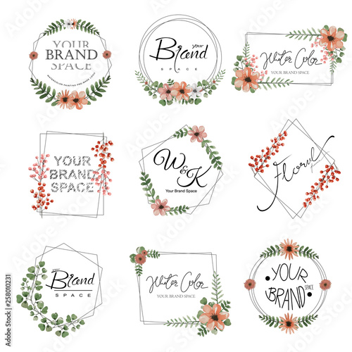 Set of watercolor floral premade logo.