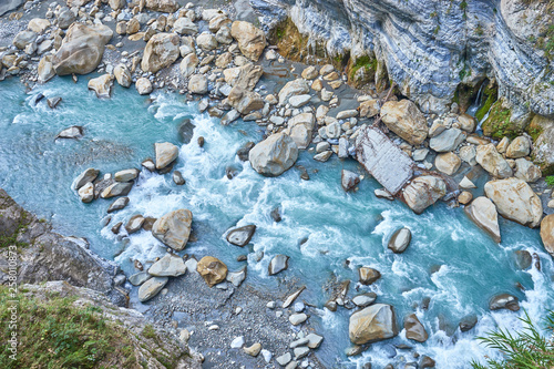 Beautiful scenic of rock cliffs with Shakadang river at Swallow Grotto in Yanzikou, Taroko national park, Hualien, Taiwan. photo