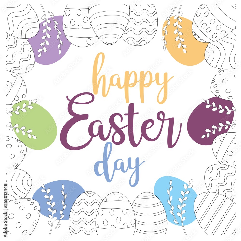Easter frame with easter eggs hand drawn black on white background Easter frame with easter eggs hand drawn black on white background