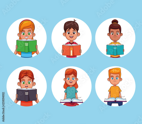 Kids reading books cartoons