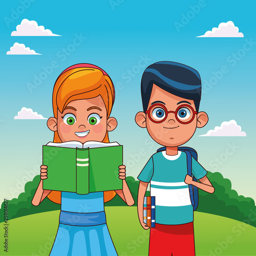 Kids with books cartoons