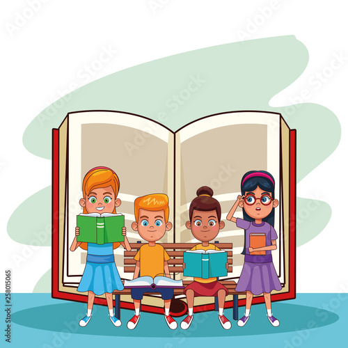 Kids and books cartoons