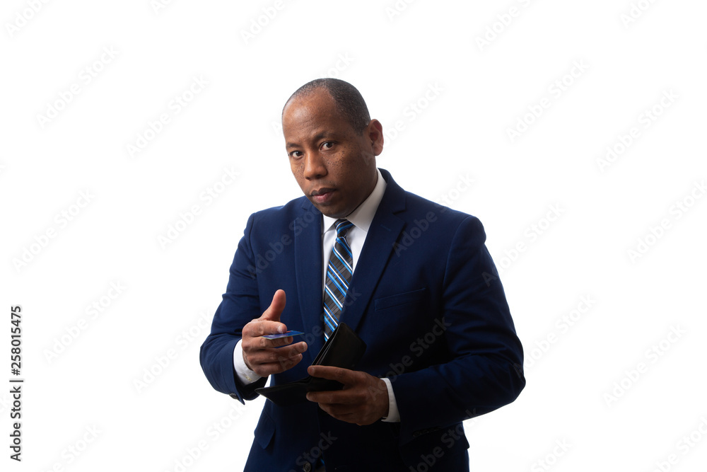 African American Man Showing and Offering Credit Card African American Man Showing and Offering Credit Card