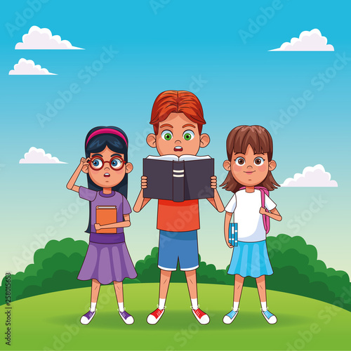 Kids with books cartoons