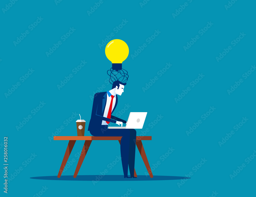 Business person connecting brain into ideas. Concept business vector illustration, Analysis, Lightbulb, Brainstorming. Business person connecting brain into ideas. Concept business vector illustration, Analysis, Lightbulb, Brainstorming.
