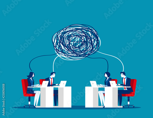 Business team with complex communication. Concept business vector illustration, Teamwork, Partner, Conflict.